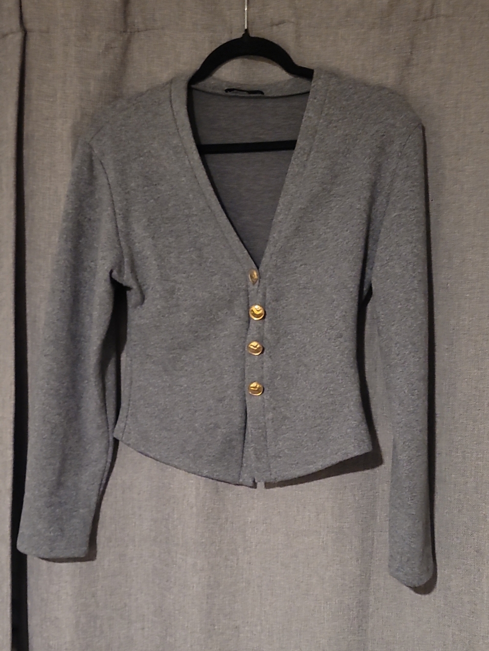 Zara Matching Gray Set - Gold Button Cardigan And Slacks